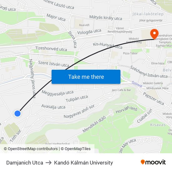 Damjanich Utca to Kandó Kálmán University map