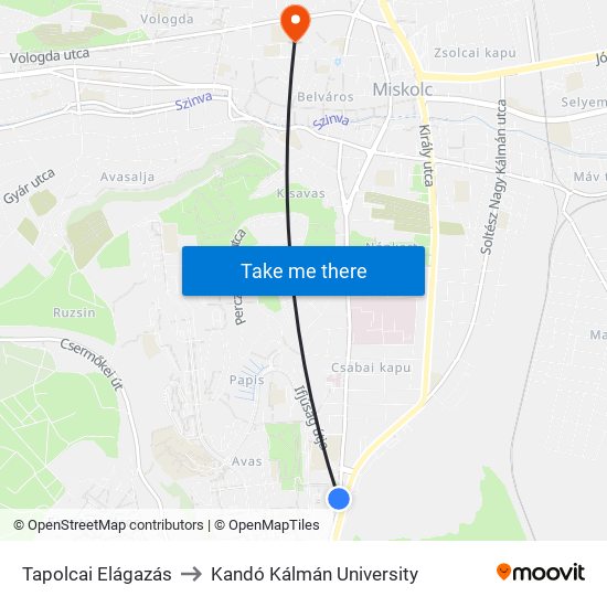 Tapolcai Elágazás to Kandó Kálmán University map