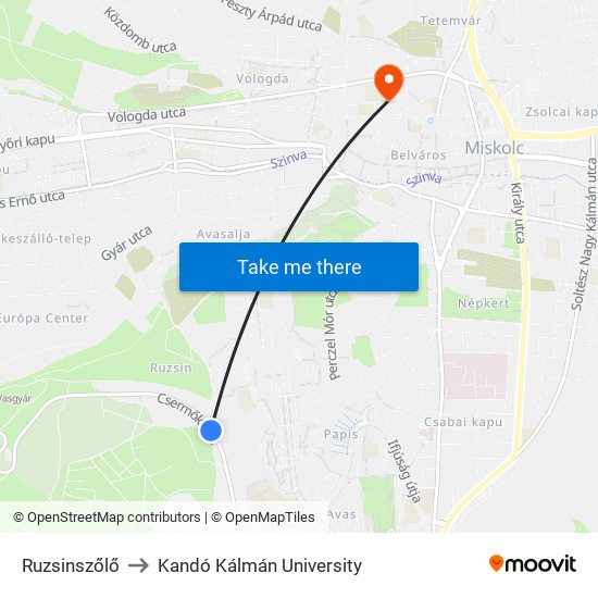 Ruzsinszőlő to Kandó Kálmán University map