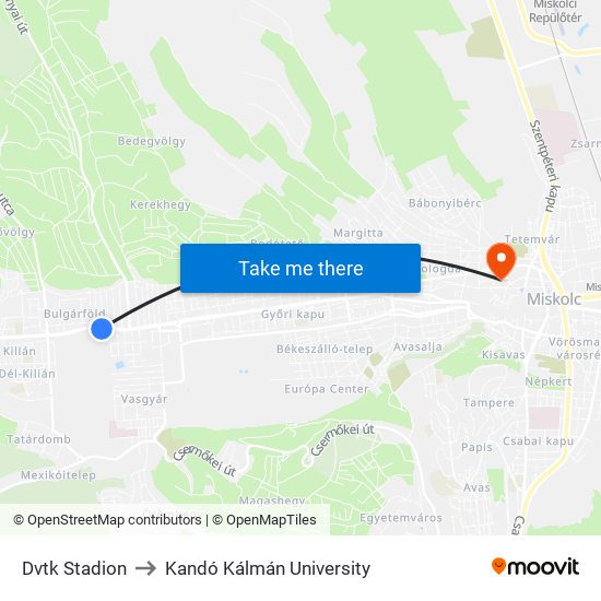 Dvtk Stadion to Kandó Kálmán University map