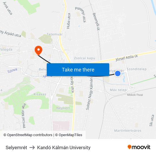 Selyemrét to Kandó Kálmán University map