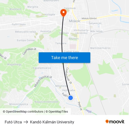 Futó Utca to Kandó Kálmán University map