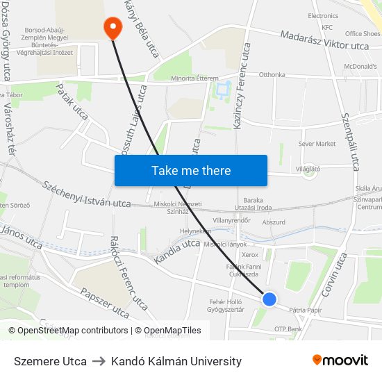 Szemere Utca to Kandó Kálmán University map
