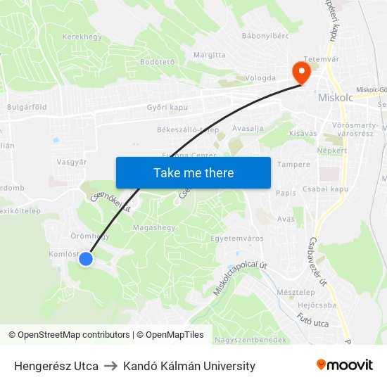 Hengerész Utca to Kandó Kálmán University map