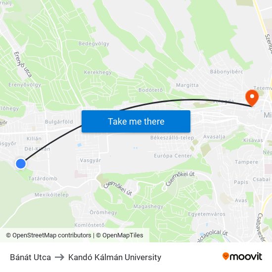 Bánát Utca to Kandó Kálmán University map