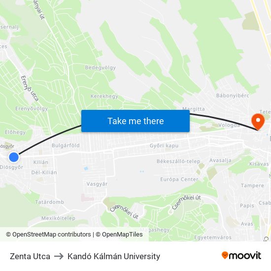 Zenta Utca to Kandó Kálmán University map