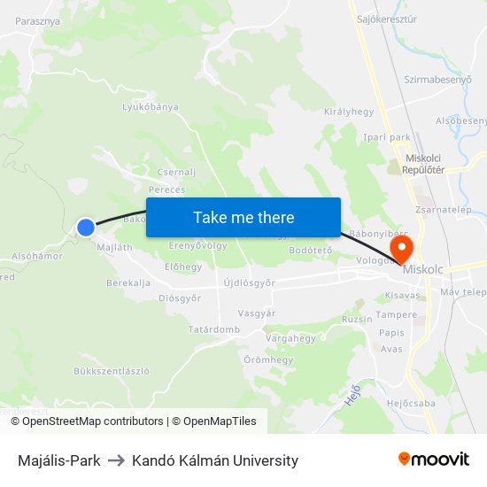 Majális-Park to Kandó Kálmán University map