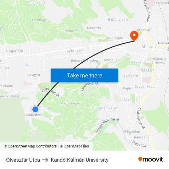 Olvasztár Utca to Kandó Kálmán University map