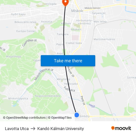 Lavotta Utca to Kandó Kálmán University map