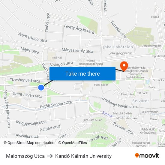 Malomszög Utca to Kandó Kálmán University map