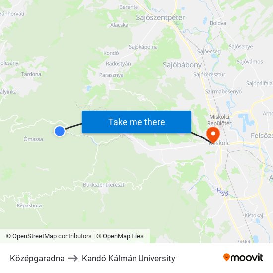 Középgaradna to Kandó Kálmán University map