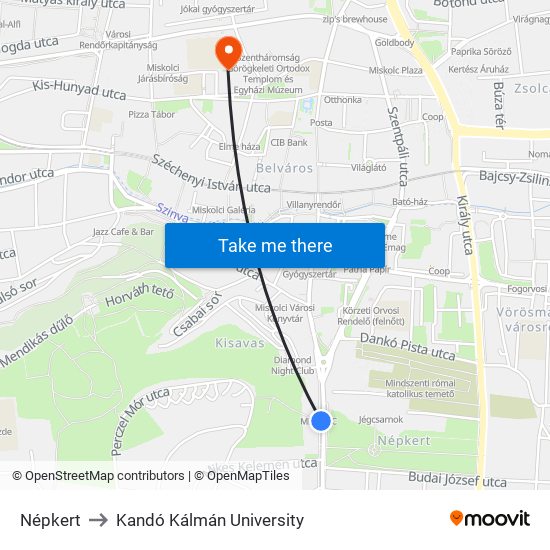 Népkert to Kandó Kálmán University map