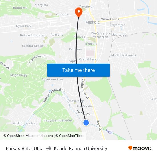 Farkas Antal Utca to Kandó Kálmán University map