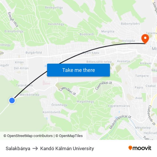Salakbánya to Kandó Kálmán University map