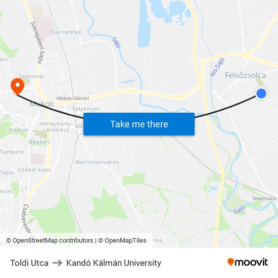 Toldi Utca to Kandó Kálmán University map