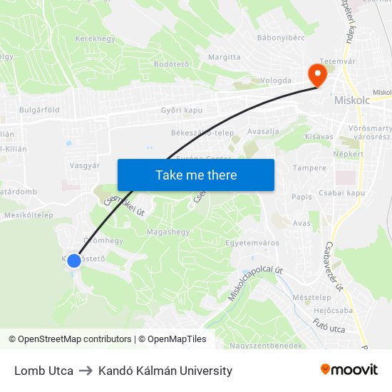 Lomb Utca to Kandó Kálmán University map