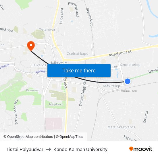 Tiszai Pályaudvar to Kandó Kálmán University map