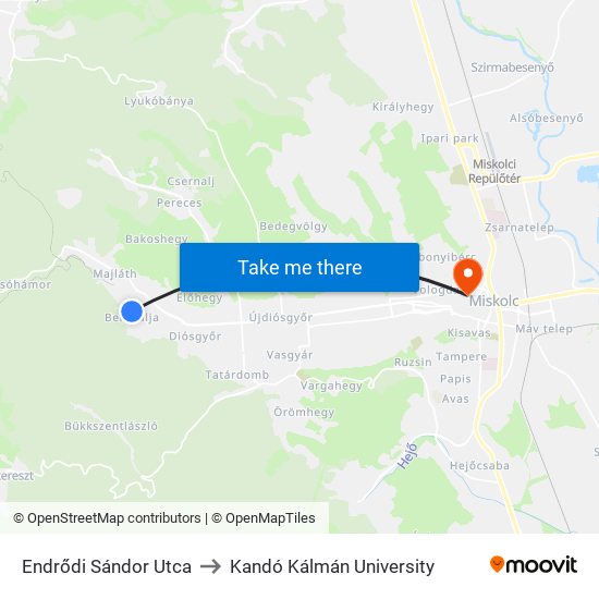 Endrődi Sándor Utca to Kandó Kálmán University map