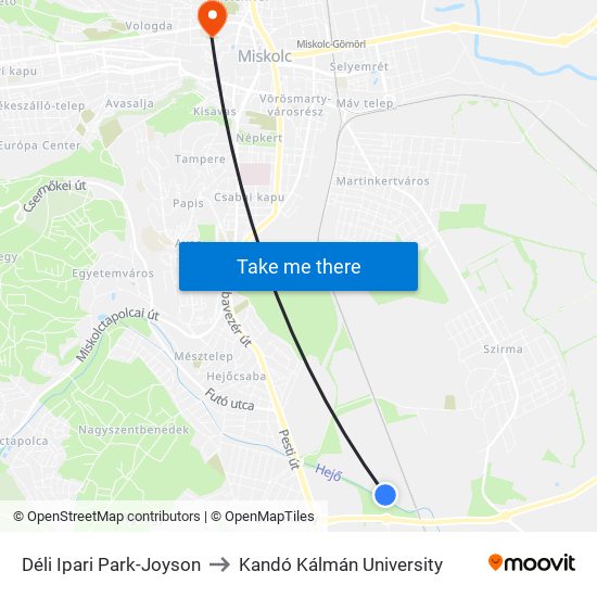 Déli Ipari Park-Joyson to Kandó Kálmán University map