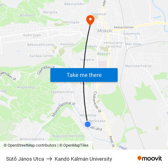 Sütő János Utca to Kandó Kálmán University map