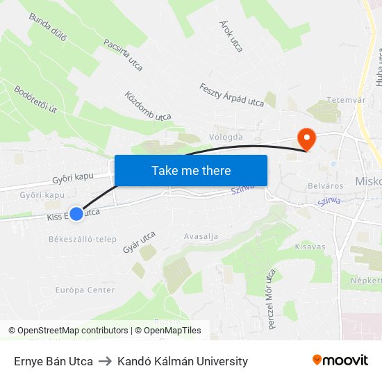 Ernye Bán Utca to Kandó Kálmán University map