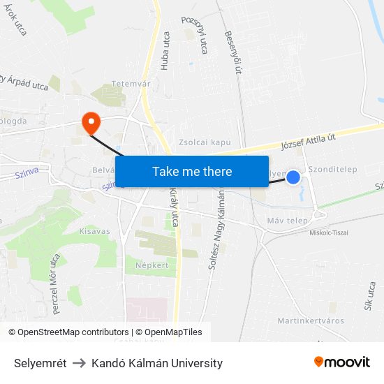 Selyemrét to Kandó Kálmán University map