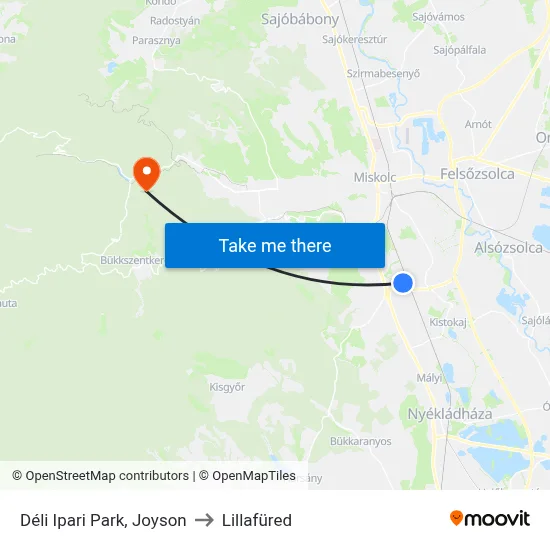 Déli Ipari Park, Joyson to Lillafüred map