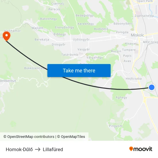 Homok-Dűlő to Lillafüred map