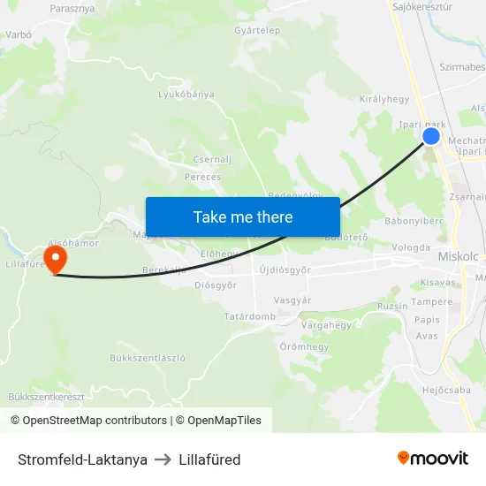 Stromfeld-Laktanya to Lillafüred map