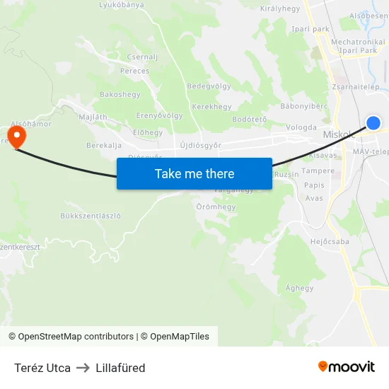 Teréz Utca to Lillafüred map