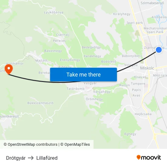 Drótgyár to Lillafüred map