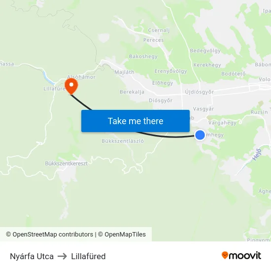 Nyárfa Utca to Lillafüred map