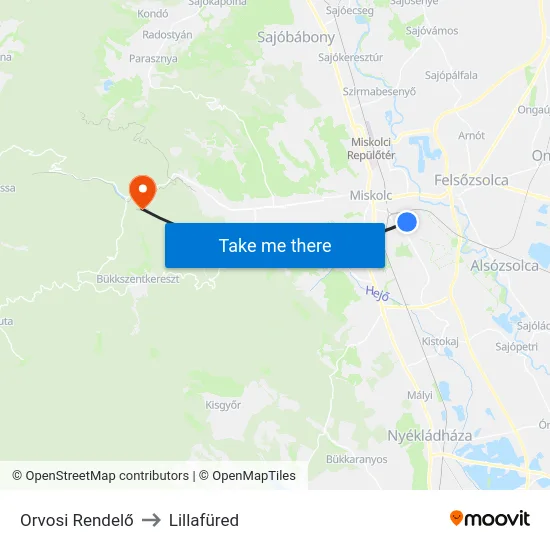 Orvosi Rendelő to Lillafüred map