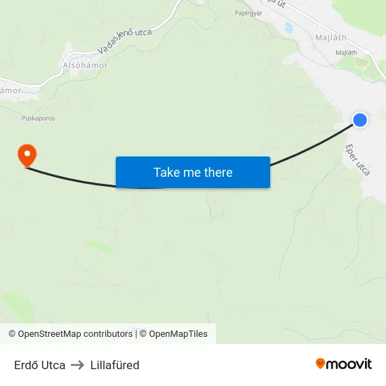 Erdő Utca to Lillafüred map