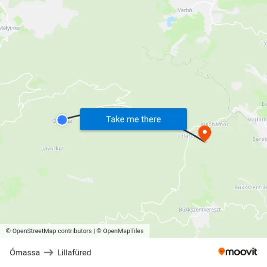 Ómassa to Lillafüred map