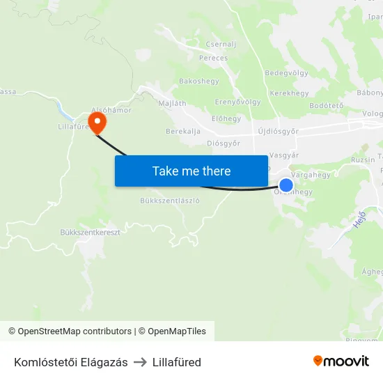 Komlóstetői Elágazás to Lillafüred map