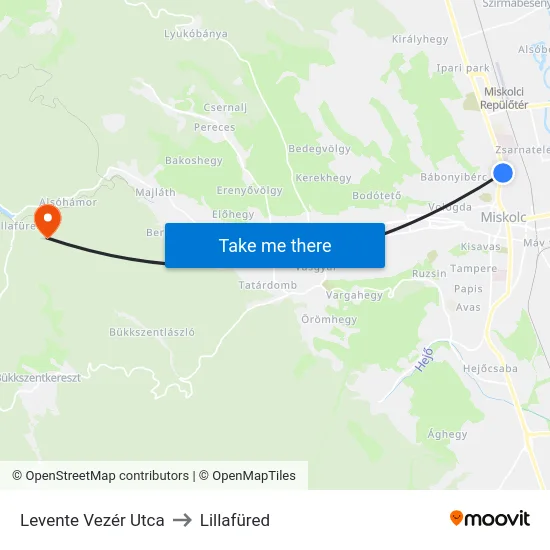 Levente Vezér Utca to Lillafüred map