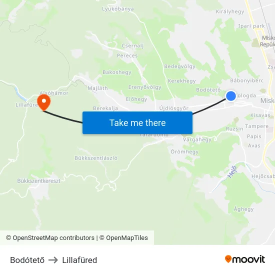 Bodótető to Lillafüred map