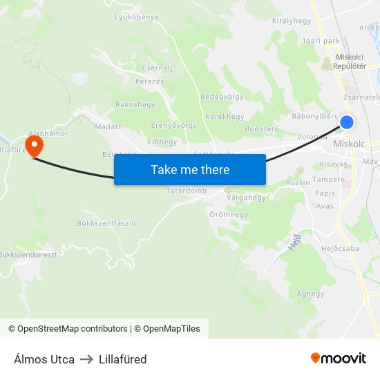 Álmos Utca to Lillafüred map