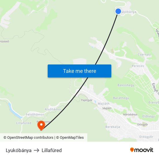 Lyukóbánya to Lillafüred map