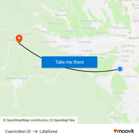 Csermőkei Út to Lillafüred map