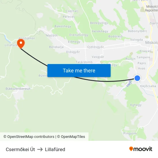 Csermőkei Út to Lillafüred map