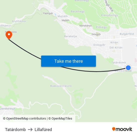 Tatárdomb to Lillafüred map