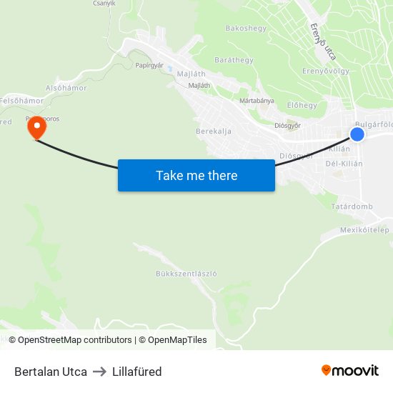 Bertalan Utca to Lillafüred map
