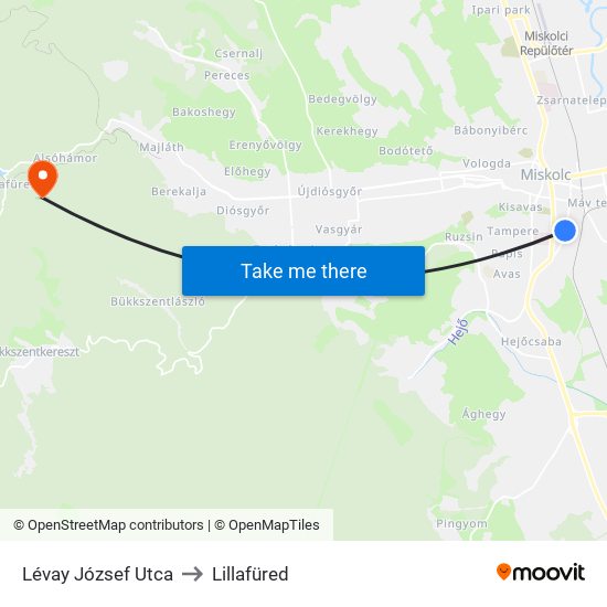Lévay József Utca to Lillafüred map
