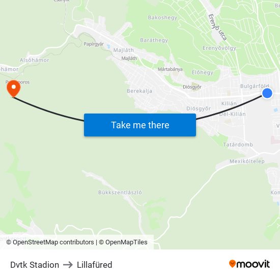 Dvtk Stadion to Lillafüred map