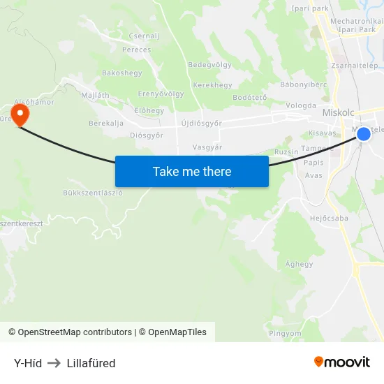 Y-Híd to Lillafüred map