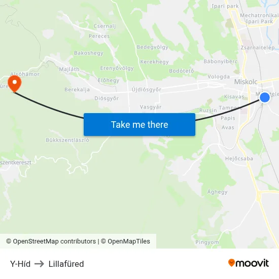 Y-Híd to Lillafüred map
