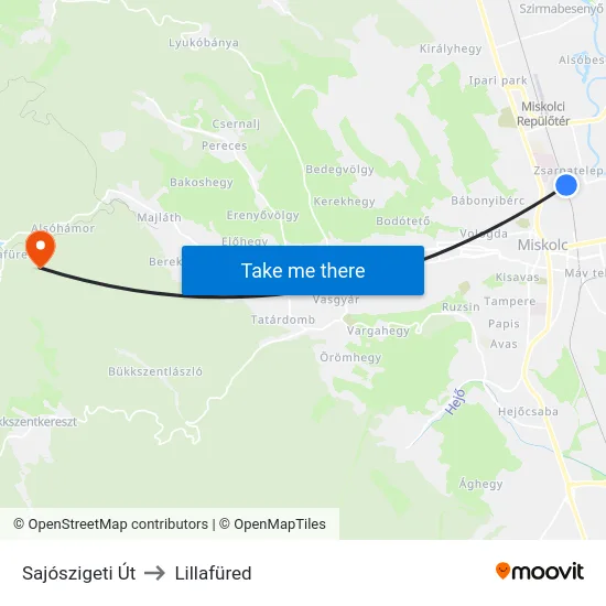 Sajószigeti Út to Lillafüred map