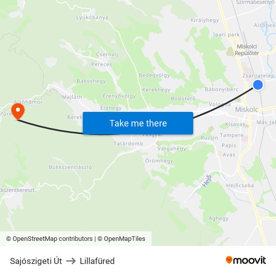 Sajószigeti Út to Lillafüred map